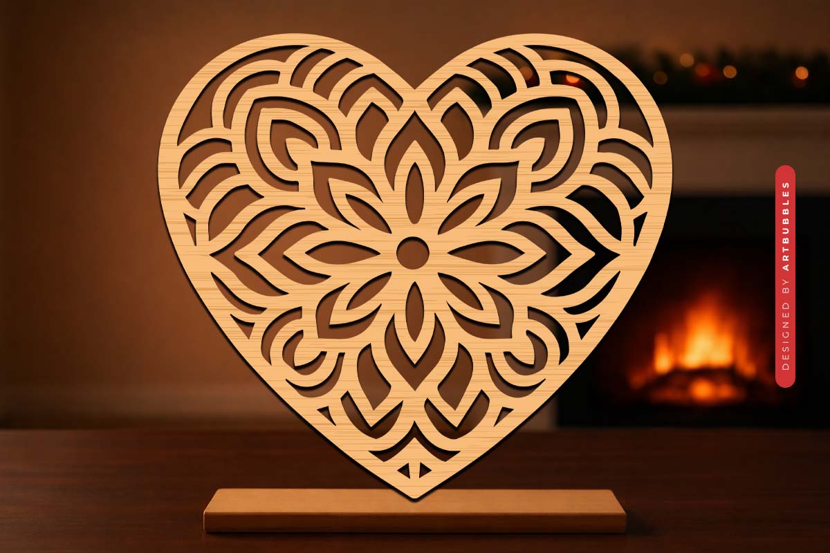 Laser Cut Swirl Pattern Heart Valentines SVG