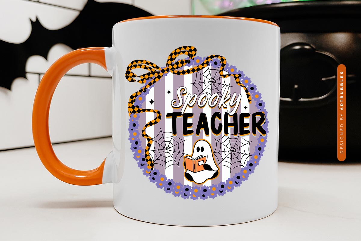 Spooky Teacher - Halloween Coquette Bow Sublimation Mug Mockup Image.jpg
