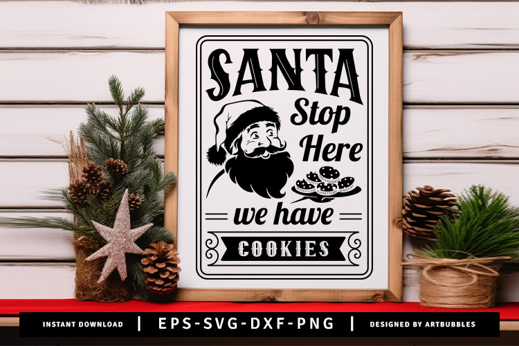 Santa Stop Here - Farmhouse Christmas Wooden Sign SVG Image.jpg