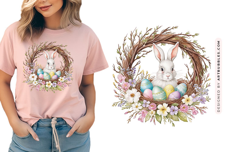 Easter Floral Bunny And Egg Wreath Clip Art