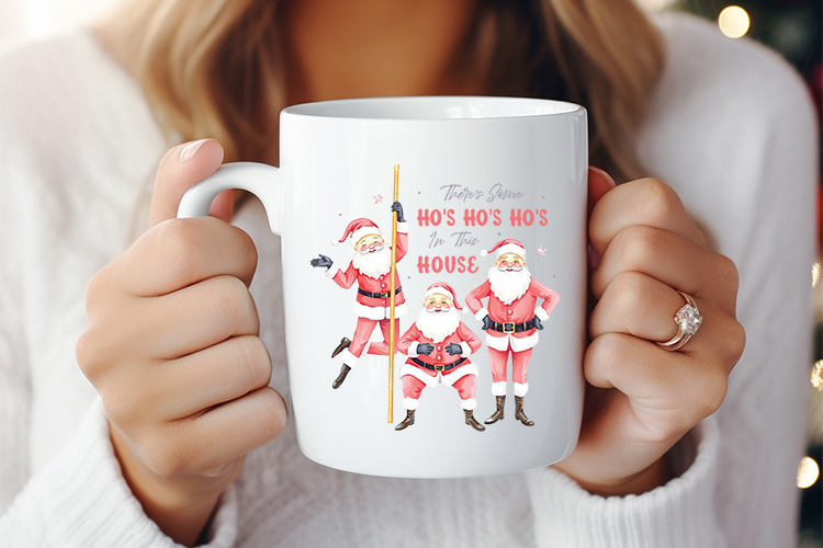 There's Some Ho's Ho's Ho's - Pink Christmas Sublimation PNG Mug Mockup Image.jpg