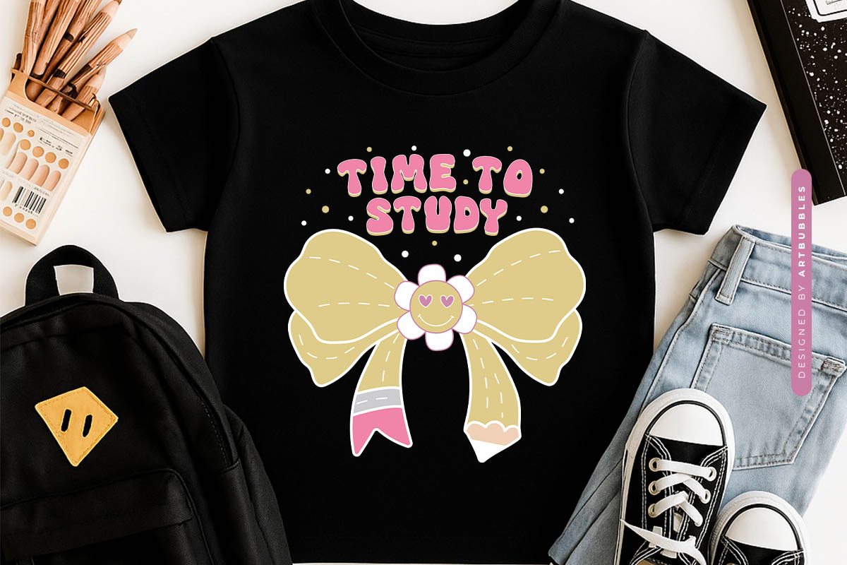 Time To Study - Cute Back to School Retro Sublimation Tshirt Mockup Image.jpg