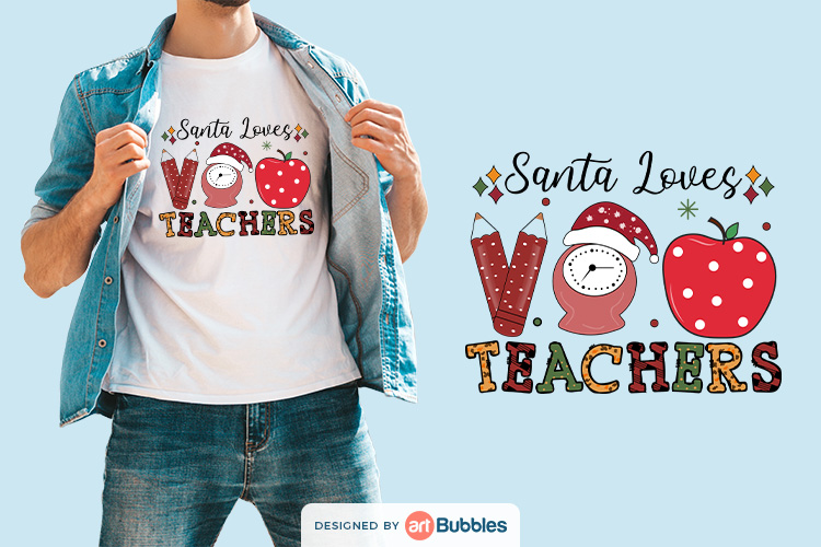 Santa Loves Teachers, Christmas Sublimation Designs Free Preview 01.jpg