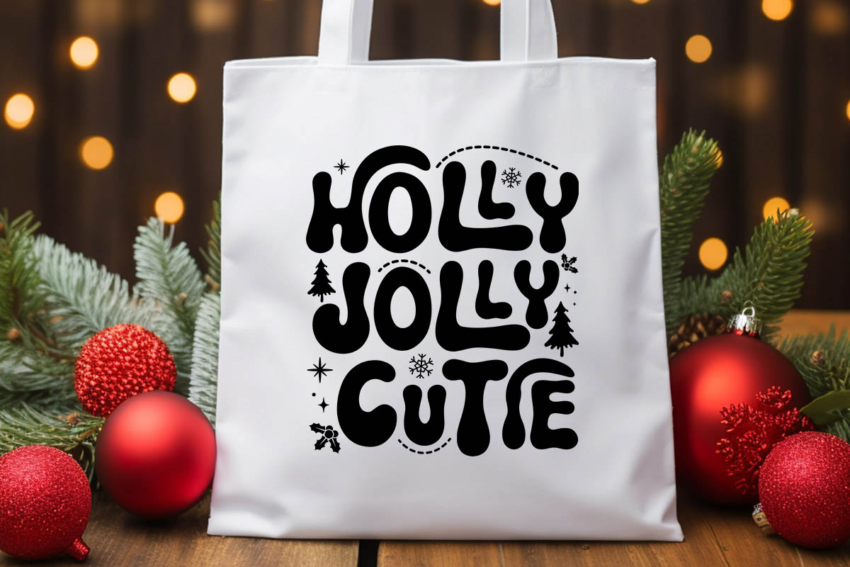 Holly Jolly Cutie - Kids Christmas SVG Tote bag Mockup Image.jpg