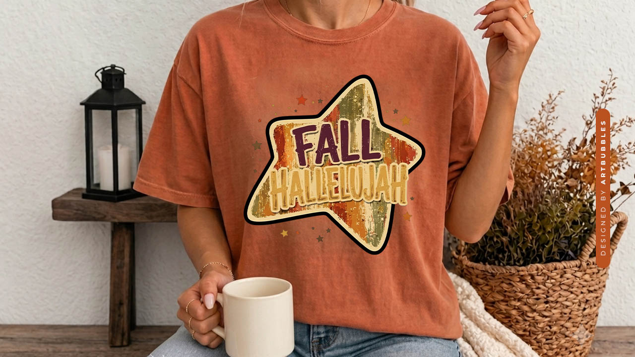 Striped Fall Hallelujah Sublimation PNG Design T-shirt Mockup image.jpg