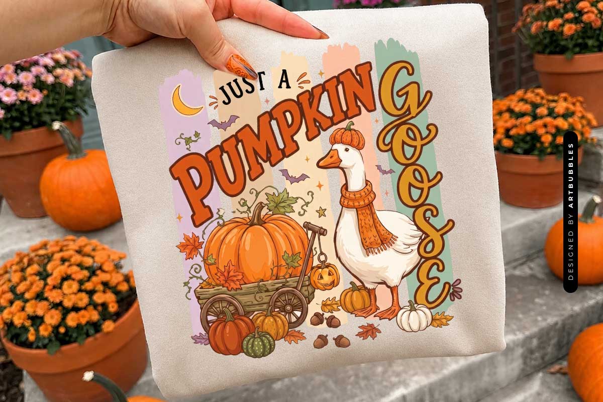 Just a Pumpkin Goose - Striped Fall Sublimation PNG Tote Mockup Image.jpg