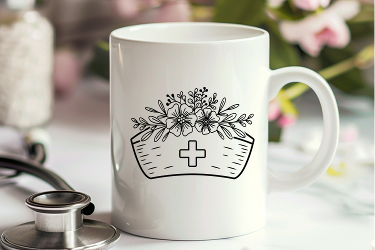 Outline Floral Medical Nurse Hat Clip Art SVG Mug Mockup Image.jpg
