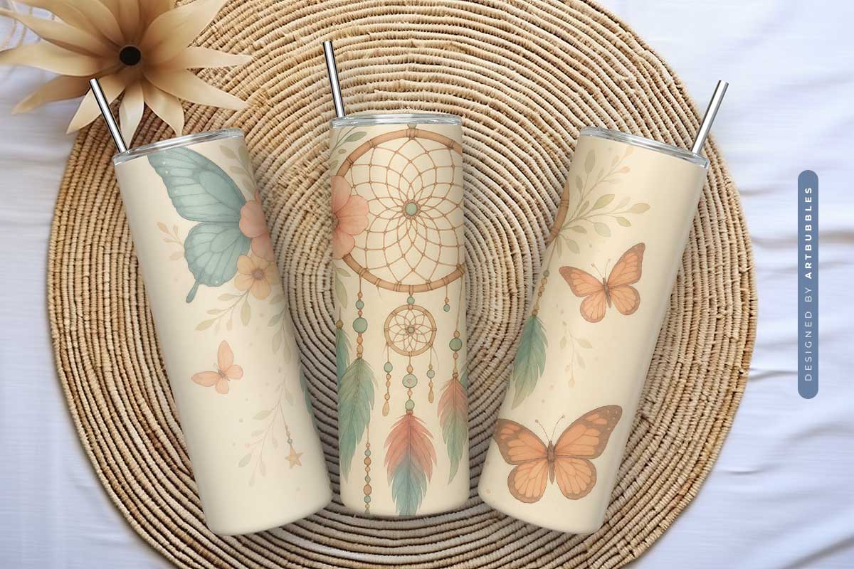 Boho Dreamcatcher Butterfly Tumbler Sublimation Image 3.jpg
