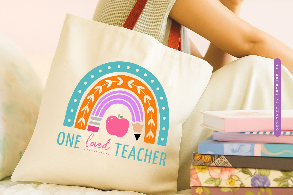 One Loved Teacher Flower SVG Cut File Tote Bag Mockup Image.jpg