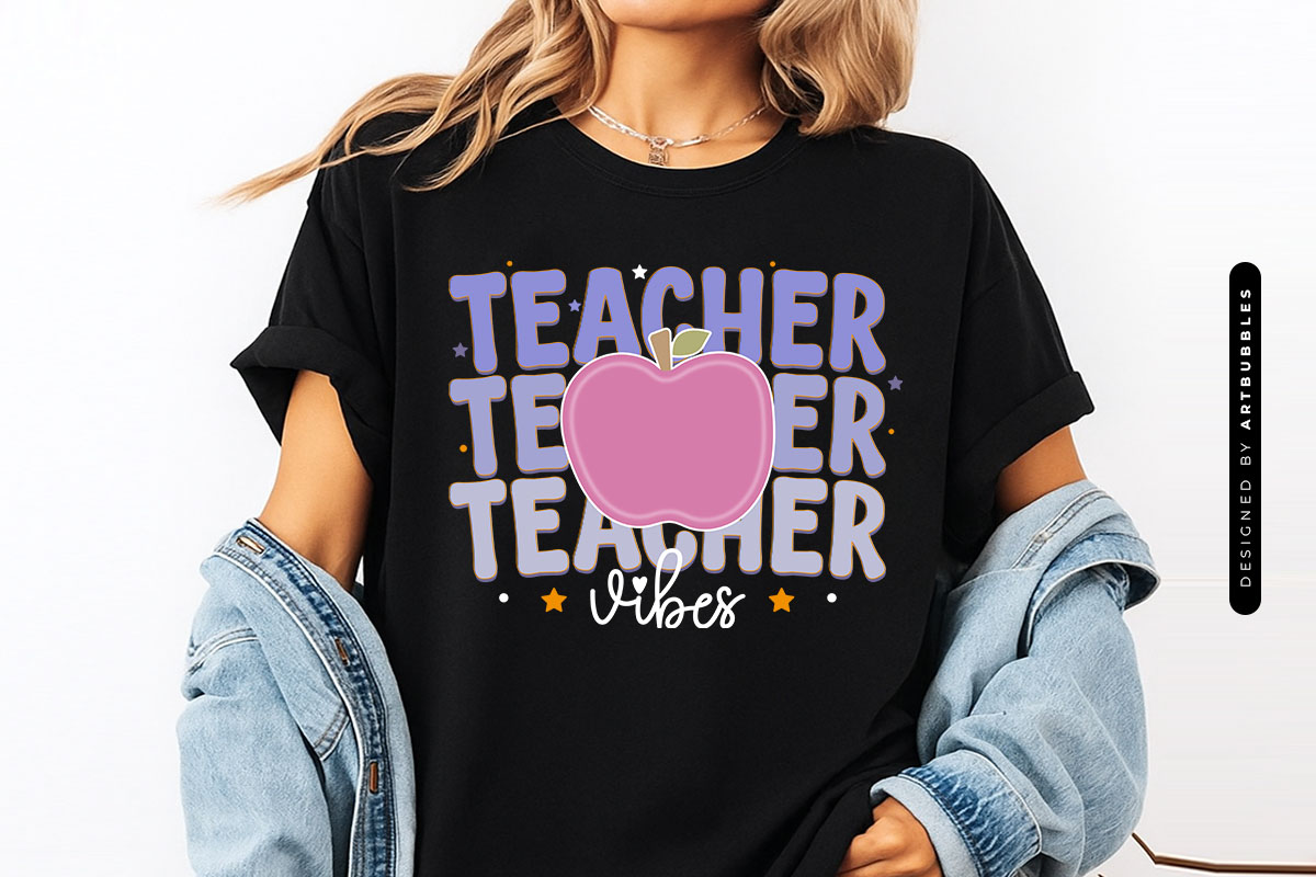 Retro Teacher Vibes Apple PNG Sublimation Tshirt Mockup image.jpg