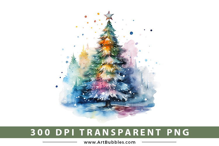 Watercolor Christmas Tree Sublimation Design