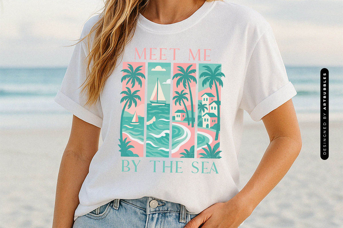 Meet Me By The Sea - Summer Sublimation PNG Tshirt Mockup Image.jpg