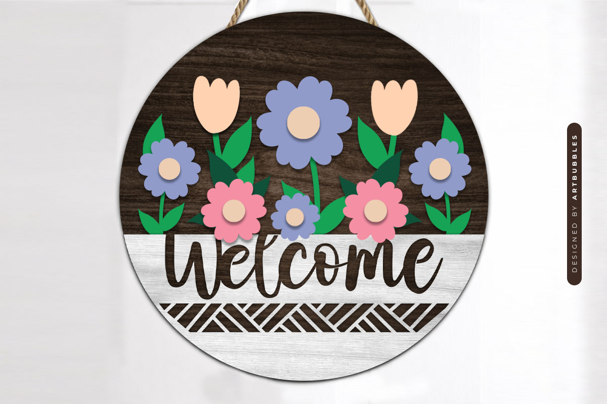 Welcome Floral Door Hanger SVG for Laser Cutters Image 2.jpg