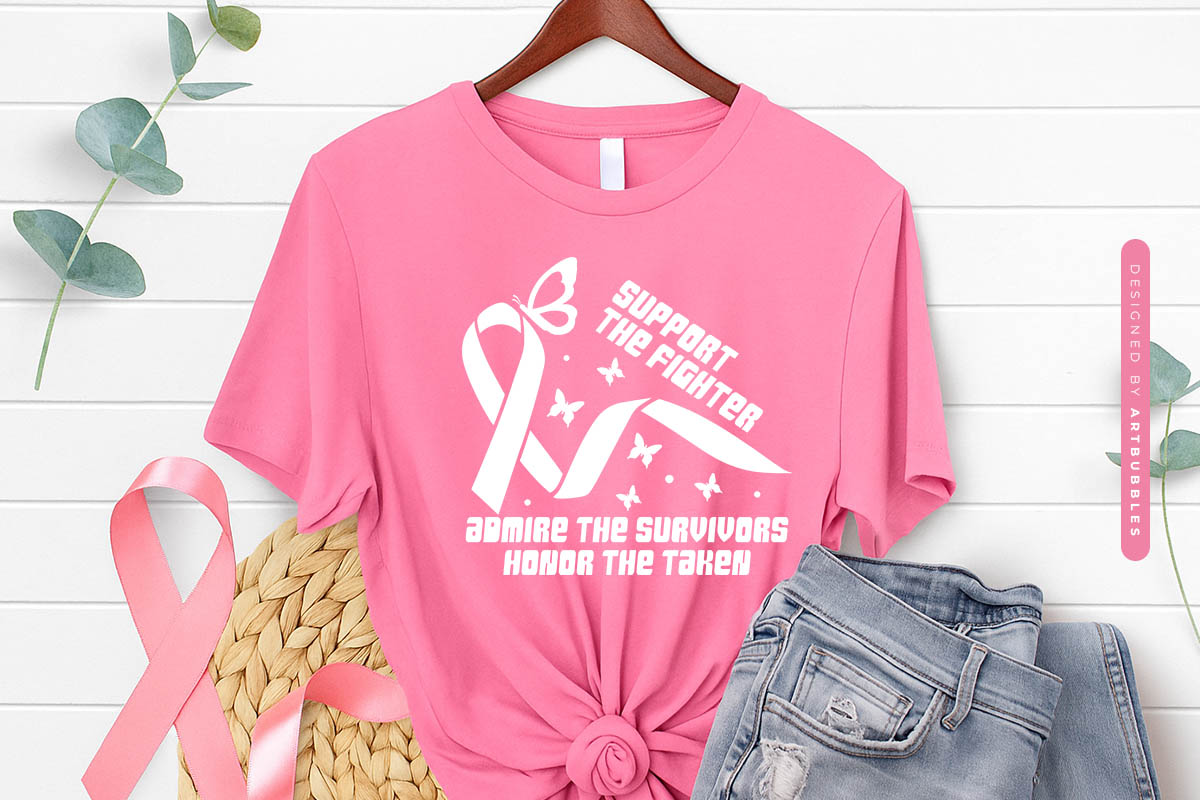 Support the Fighters - Retro Breast Cancer Cricut SVG Shirt Mockup Image.jpg
