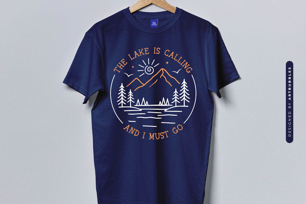 The Lake is Calling and I Must Go SVG Design Blue Shirt Mockup Image.jpg