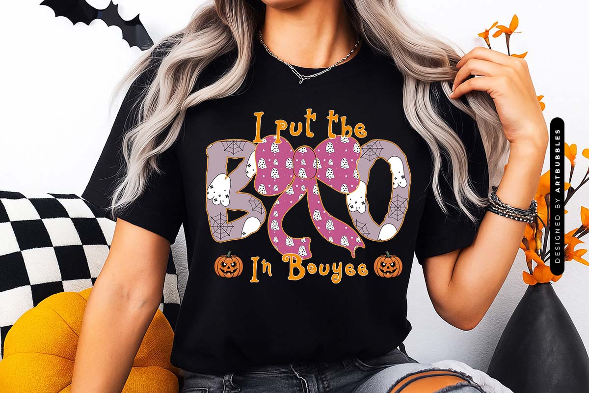I Put the Boo in Boujee - Scary Halloween Sublimation Tshirt Mockup Image.jpg