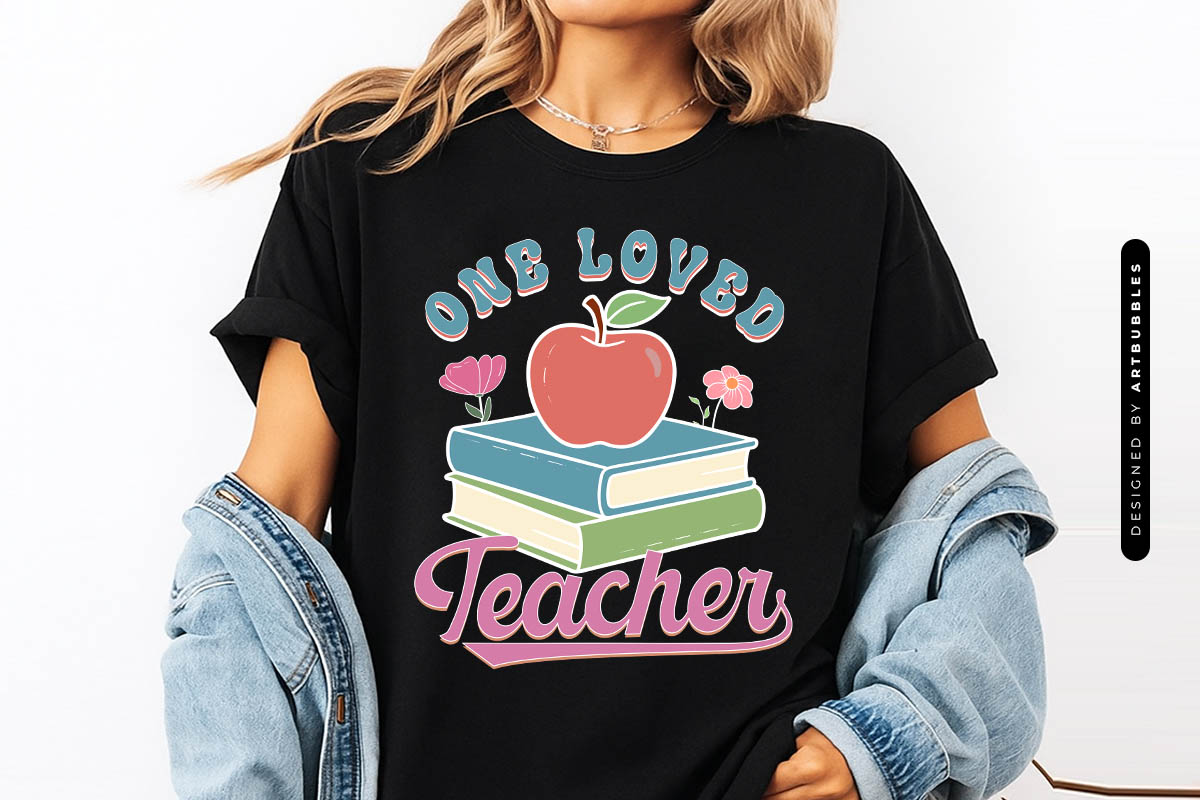 Retro One Loved Teacher Sublimation PNG T-shirt Mockup Image.jpg