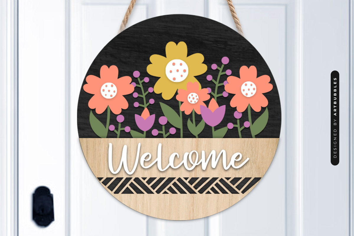 Layered Welcome Floral Door Sign SVG