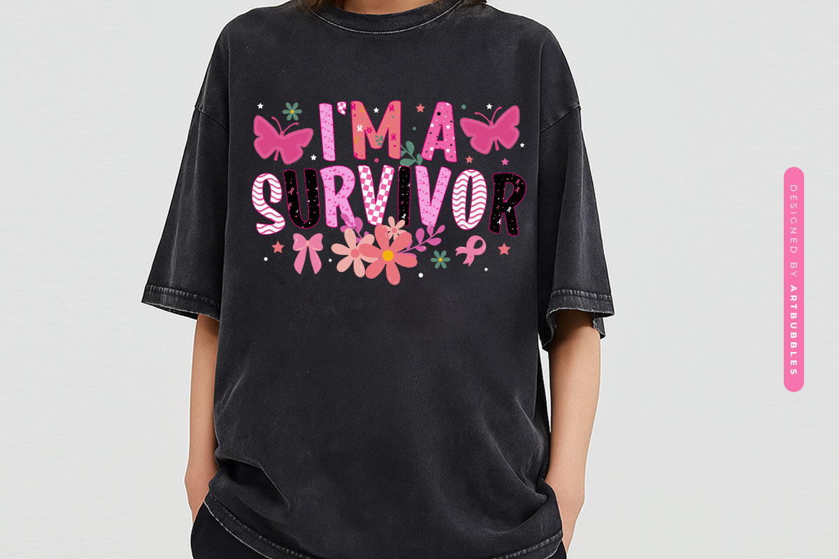 I'm a Survivor - Floral Breast Cancer Sublimation Tshirt Mockup Image.jpg