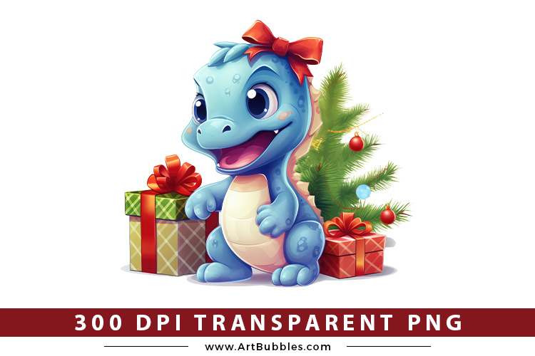 Baby Dinosaur with Christmas Gifts PNG