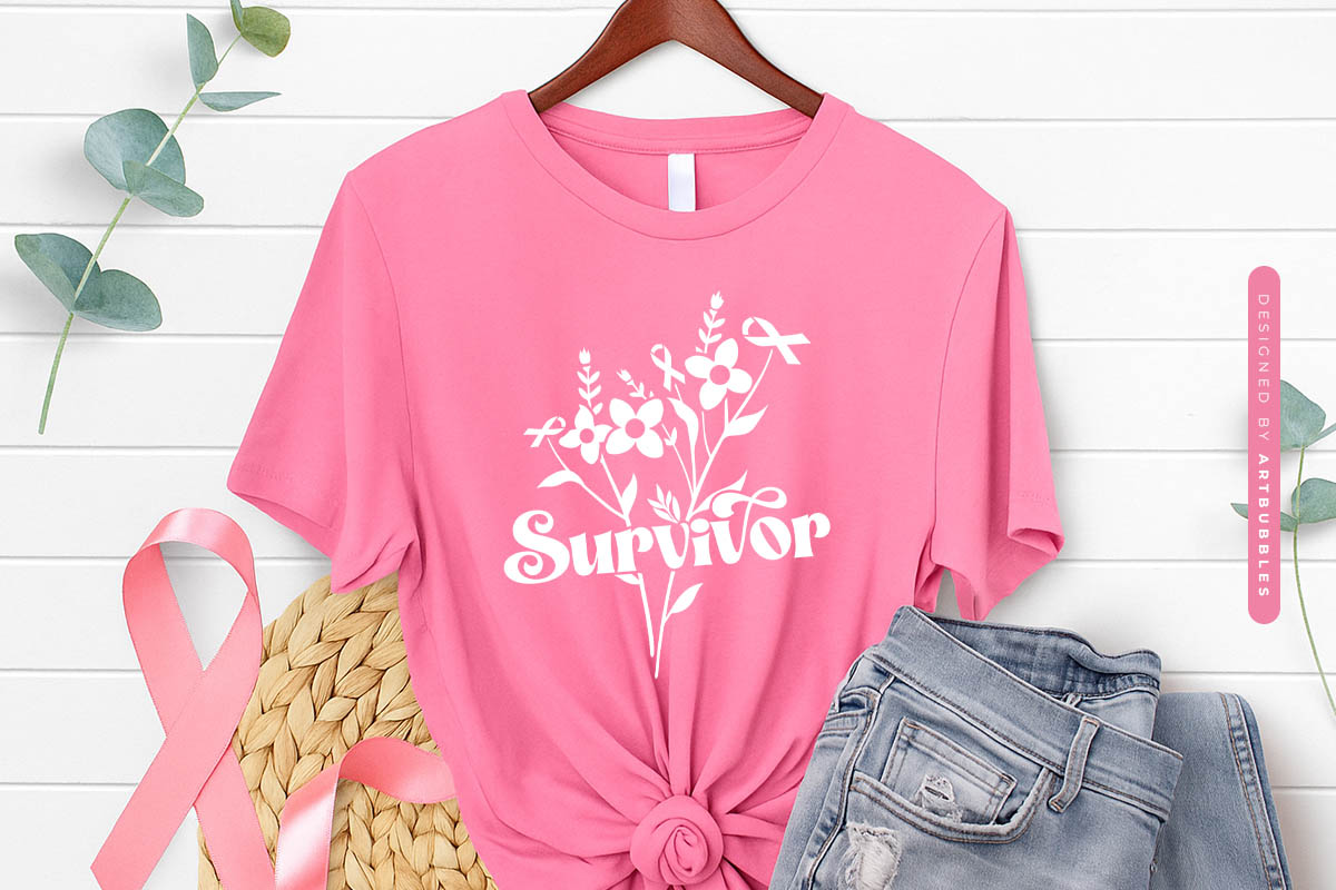 Survivor - Retro Breast Cancer Flower SVG T-shirt Mockup Image.jpg