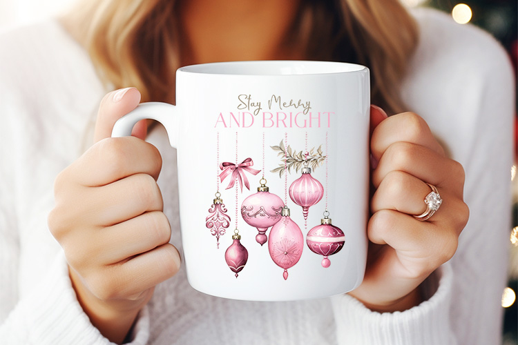 Stay Merry and Bright - Pink Christmas Sublimation Mug Mockup Image.jpg