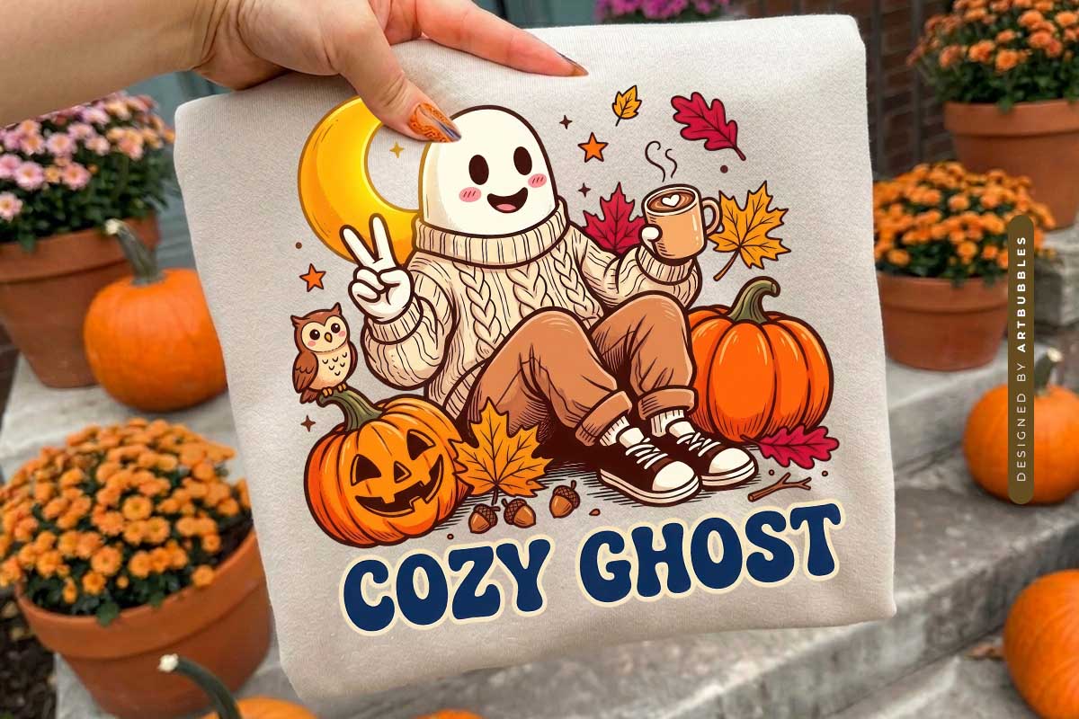Cozy Ghost Halloween PNG Sublimation tote Mockup image.jpg