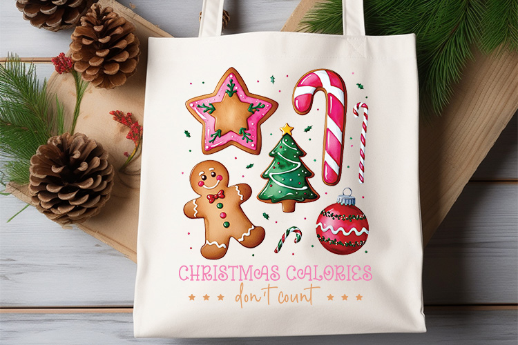 Pink Christmas Calories Don't Count PNG Sublimation Tote Bag Mockup Image.jpg