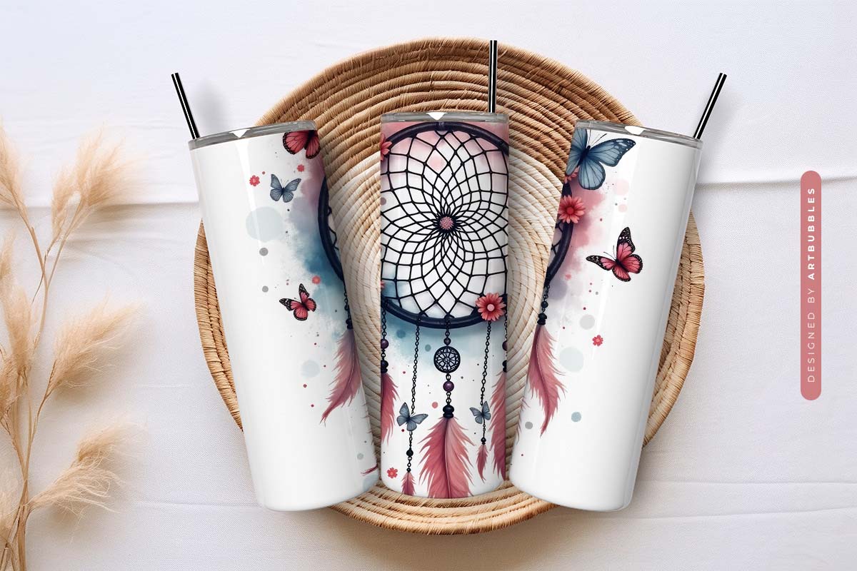 Boho Dreamcatcher Butterfly Floral Tumbler Sublimation Image 3.jpg