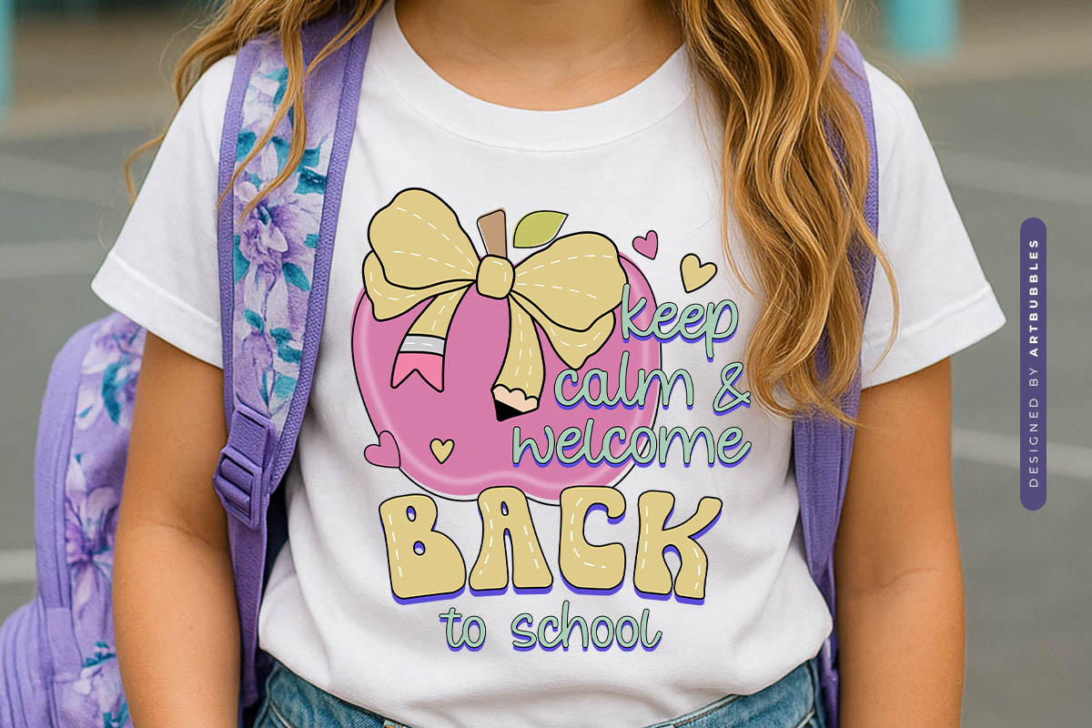 Retro Keep Calm & Welcome Back to School Sublimation Shirt Mockup Image.jpg