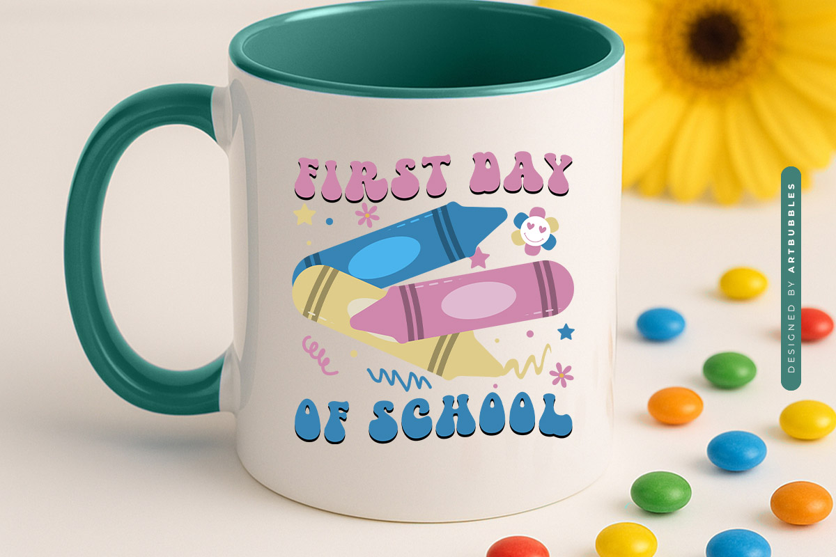 First Day of School - Back to School Retro PNG Mug Mockup Image.jpg