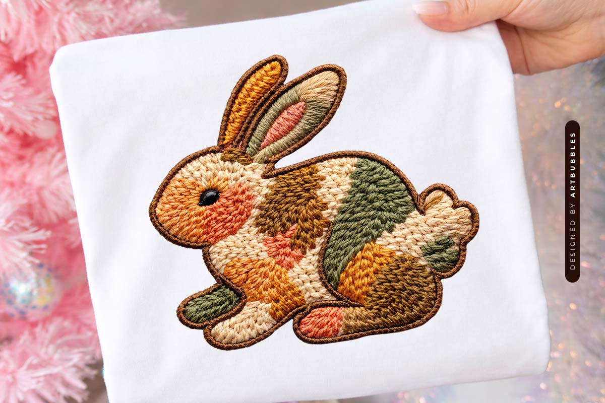 Faux Embroider Easter Bunny Sublimation PNG Tote Mockup Image.jpg