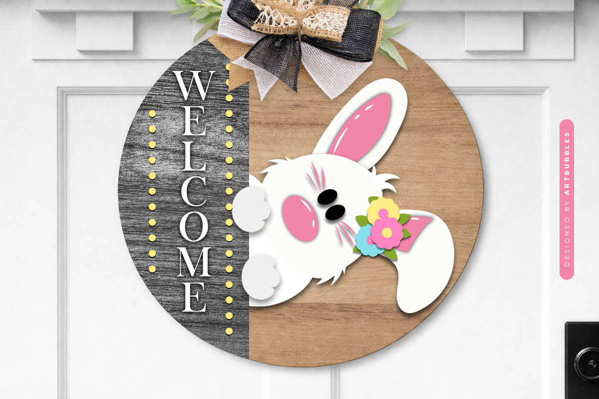 Layered Easter Bunny Welcome Sign SVG Image.jpg