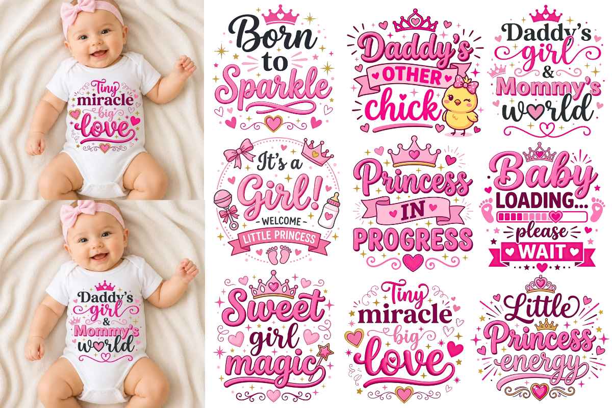 Funny Baby Girl PNG Designs Bundle