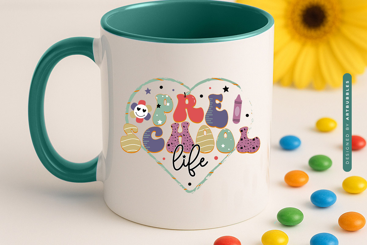 Preschool Life - Retro Back to School PNG Sublimation Mug Mockup Image.jpg