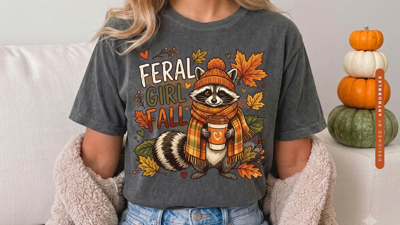 Striped Feral Girl Fall Sublimation PNG Shirt Mockup Image.jpg