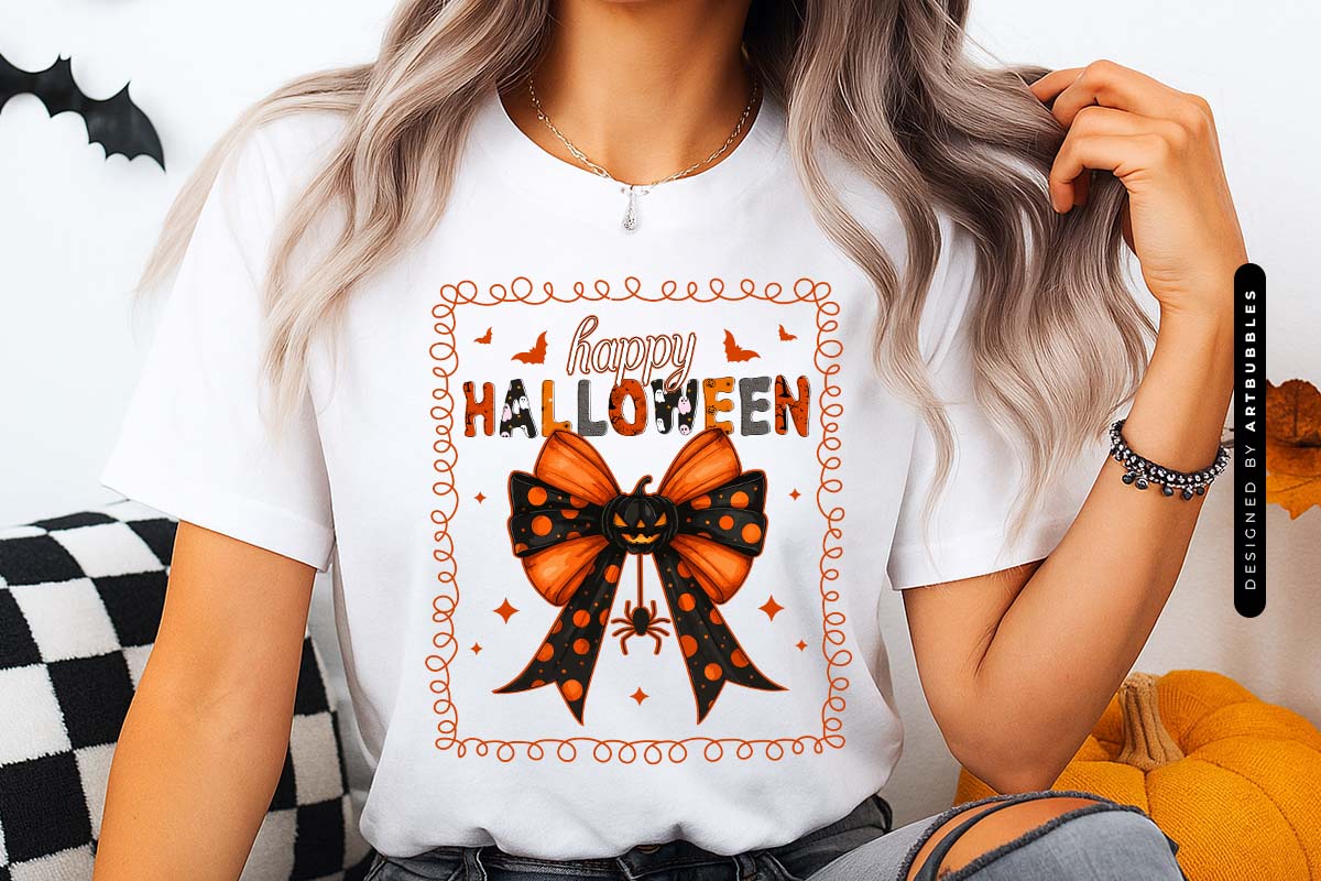 Coquette Happy Halloween Sublimation Transfer Shirt Mockup Image.jpg