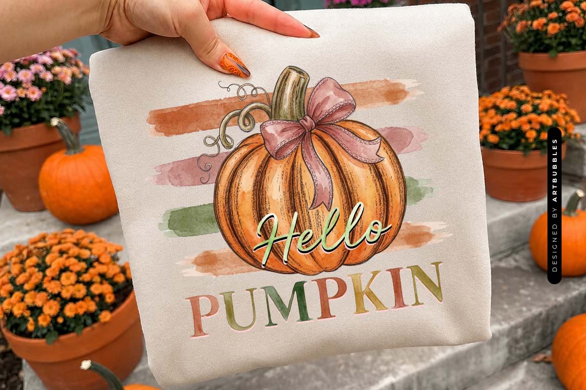 Hello Pumpkin - Stripe Fall Sublimation PNG Tote Mockup Image.jpg