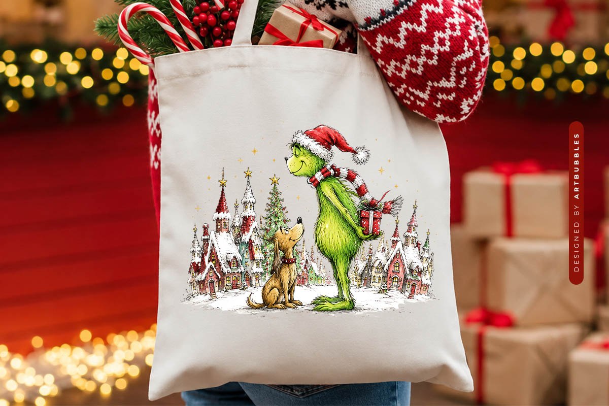 Dog Grinch Christmas PNG Sublimation Tote Mockup Image.jpg