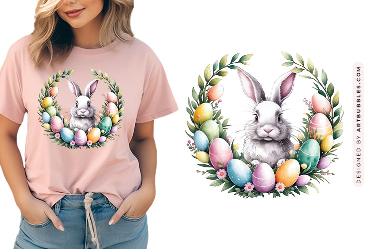 Festive Easter Bunny Floral Wreath Clipart PNG