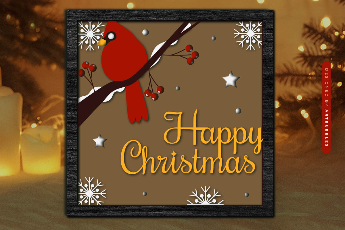 Red Cardinal Happy Christmas 3d Shadow Box SVG Image.jpg