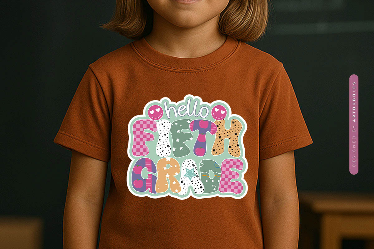 Hello Fifth Grade - Funny Retro Back to School Sublimation T-shirt Mockup Image.jpg