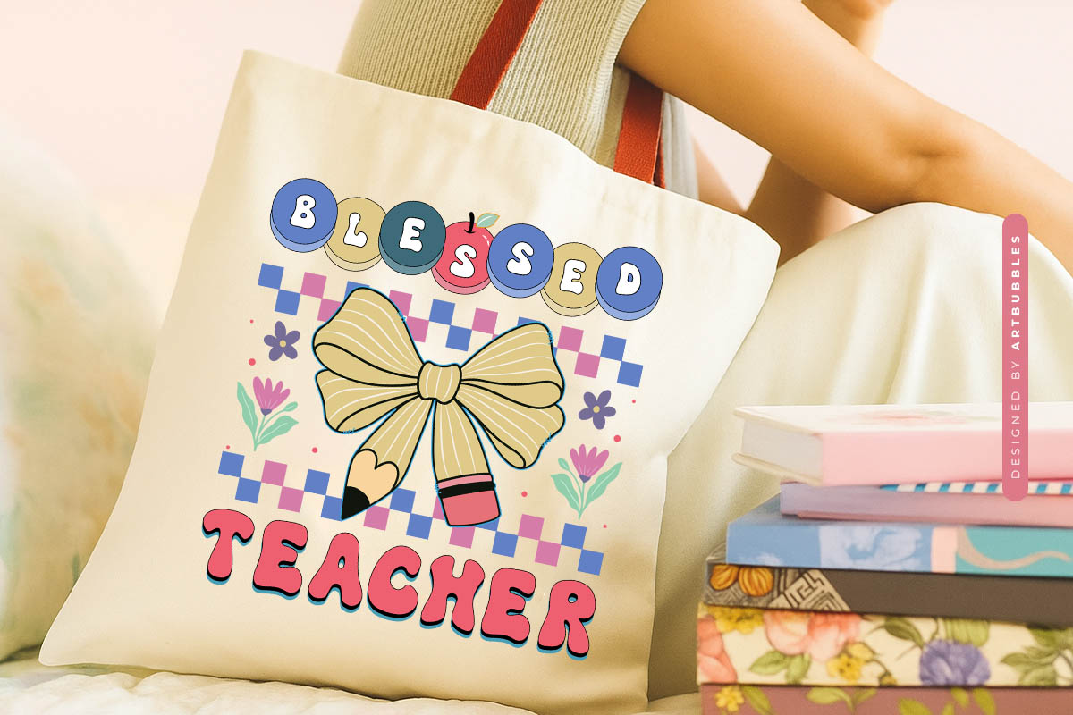 Blessed Teacher Retro Sublimation PNG Tote Bag Mockup Image.jpg