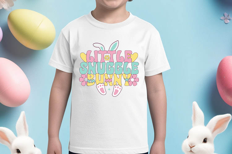 Little Snuggle Bunny - Retro Easter PNG Sublimation Shirt Mockup Image.jpg