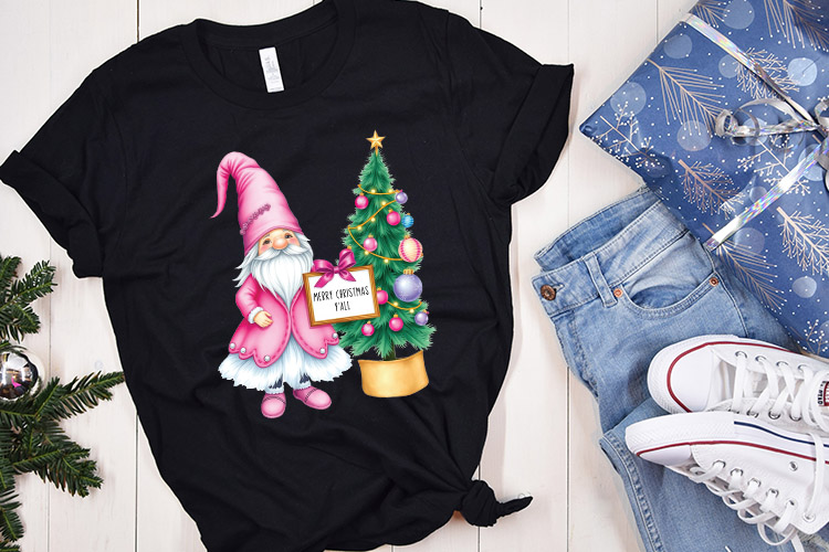 Pink Merry Christmas Y'all Sublimation Design Shirt Mockup Image.jpg
