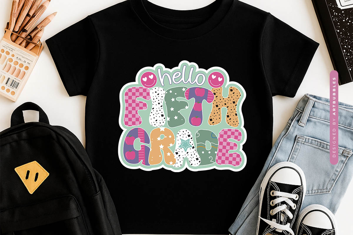 Hello Fifth Grade - Funny Retro Back to School Sublimation Tshirt Mockup Image.jpg