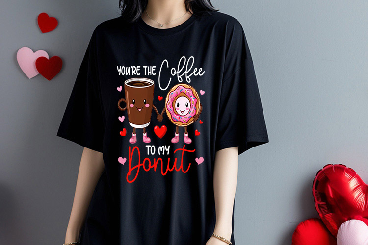 You're The Coffee To My Donut - Funny Valentines Sublimation Black Shirt Mockup Image.jpg