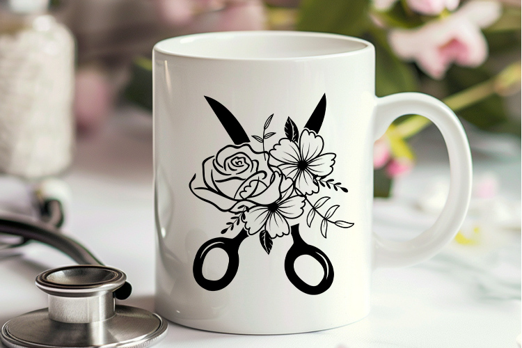 Cute Floral Medical Scissors Clipart SVG Cut File Mug Mockup Image.jpg