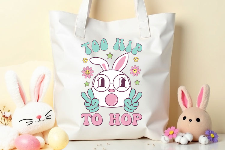 Too Hip To Hop - Funny Retro Easter PNG Tote Mockup Image.jpg