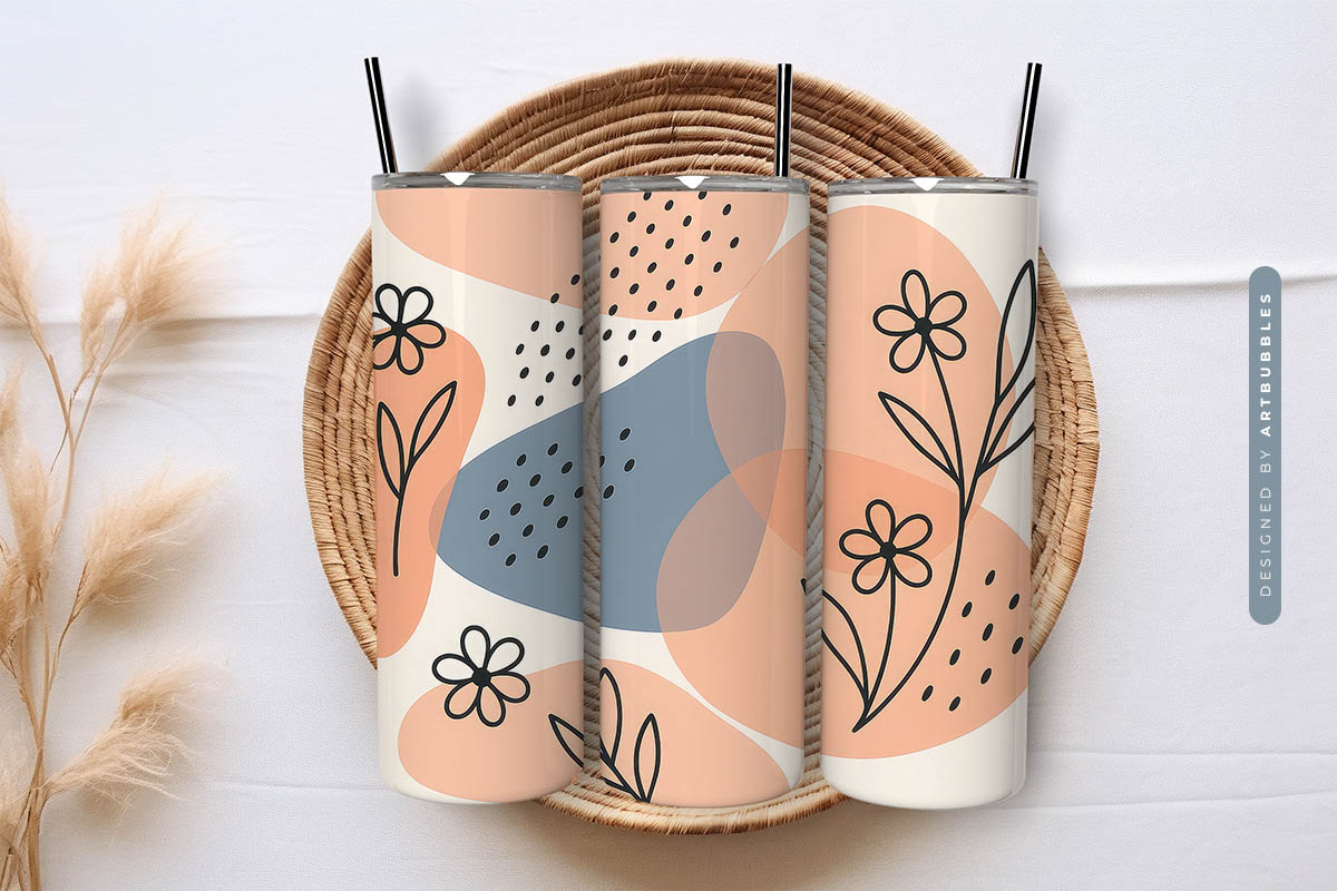 Boho Minimalistic Floral Art Tumbler Sublimation